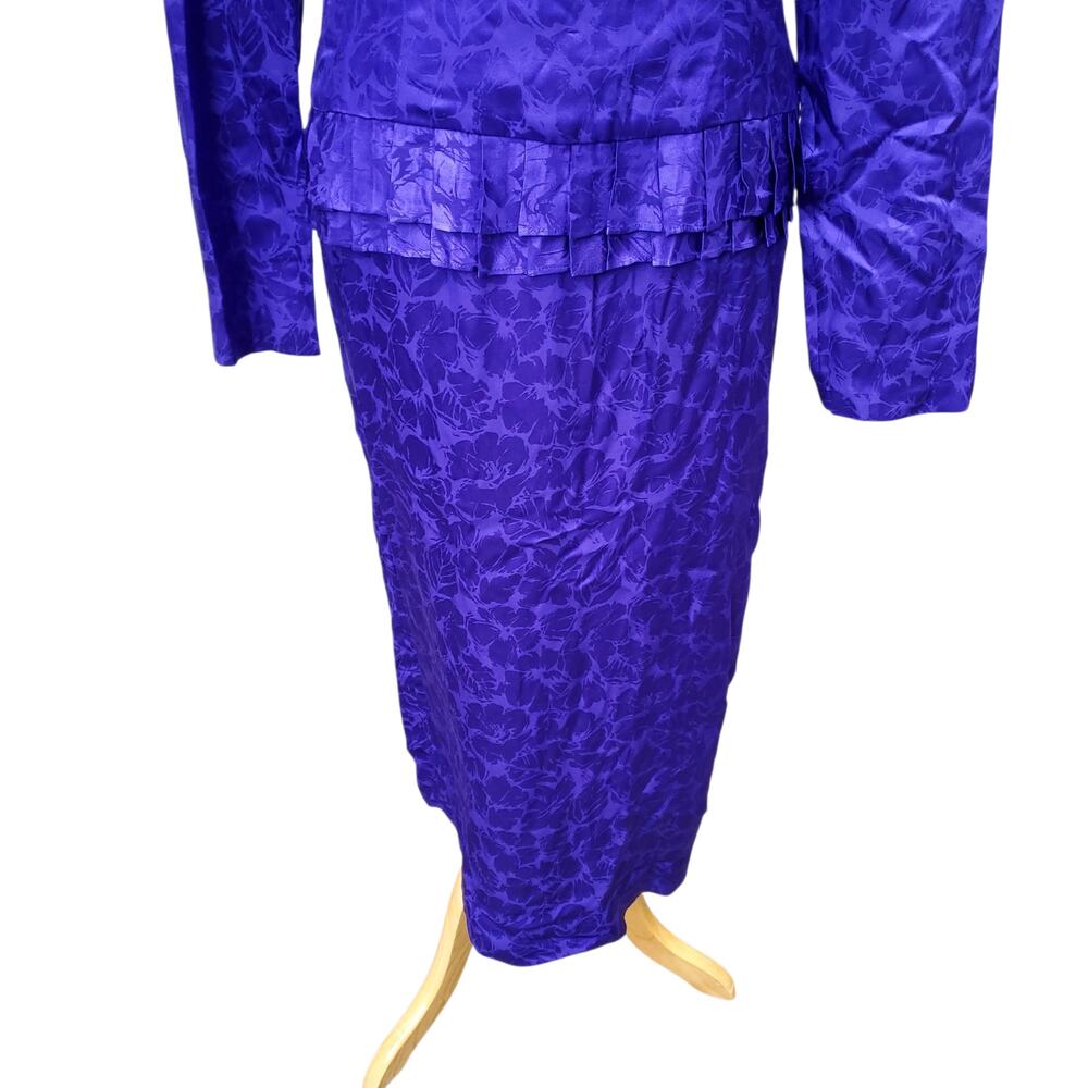 Vintage Flora Kung II New York Blue Floral Silk Dress Long Sleeve Back Zip Sz 8 - Picture 5 of 16